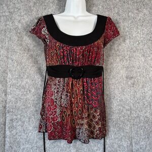 A Byer Vintage Y2k‎ Babydoll Top Womens Medium Fairy Retro Boho Paisley Tie Back